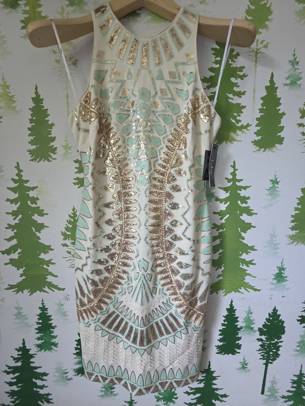 Lulus Sequin Embellished Cream & Mint Bodycon Dress